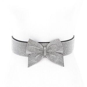Plus Size Silver Rhinestone Bow Stretch Statement Belt